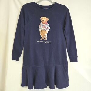 Polo Ralph Lauren Sweatshirt Dress, Iconic Bear Graphic, Blue, Girls Large 12/14